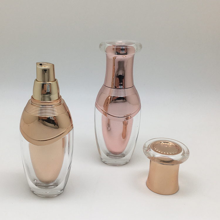 Luxury Rose Gold Acrylic Flower Basket Head 15 Ml Pump Essential Oil Bottle For Travel Lotion bottle can be customized