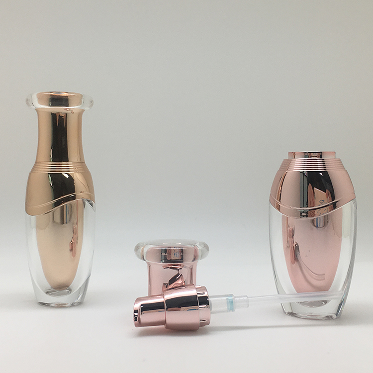 Luxury Rose Gold Acrylic Flower Basket Head 15 Ml Pump Essential Oil Bottle For Travel Lotion bottle can be customized