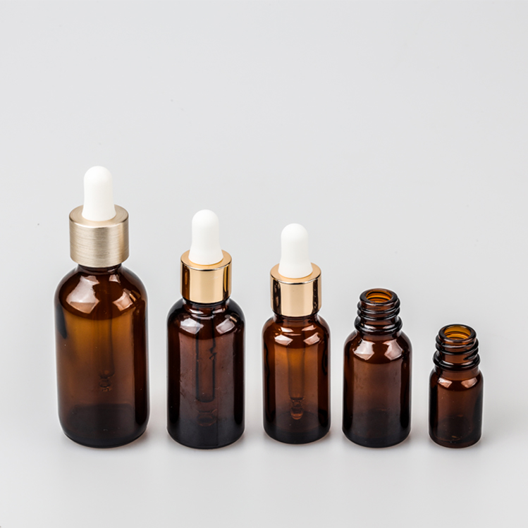 Luxury Round Brown Blue Green Essential Oil Bottle 1oz 5ml 10ml 30ml Serum Packaging Glass Dropper Bottle 50ml 100ml
