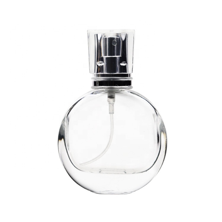 Luxury Round Clear Pocket Perfume Spray Bottle 25 ml With Silver Cap For Women