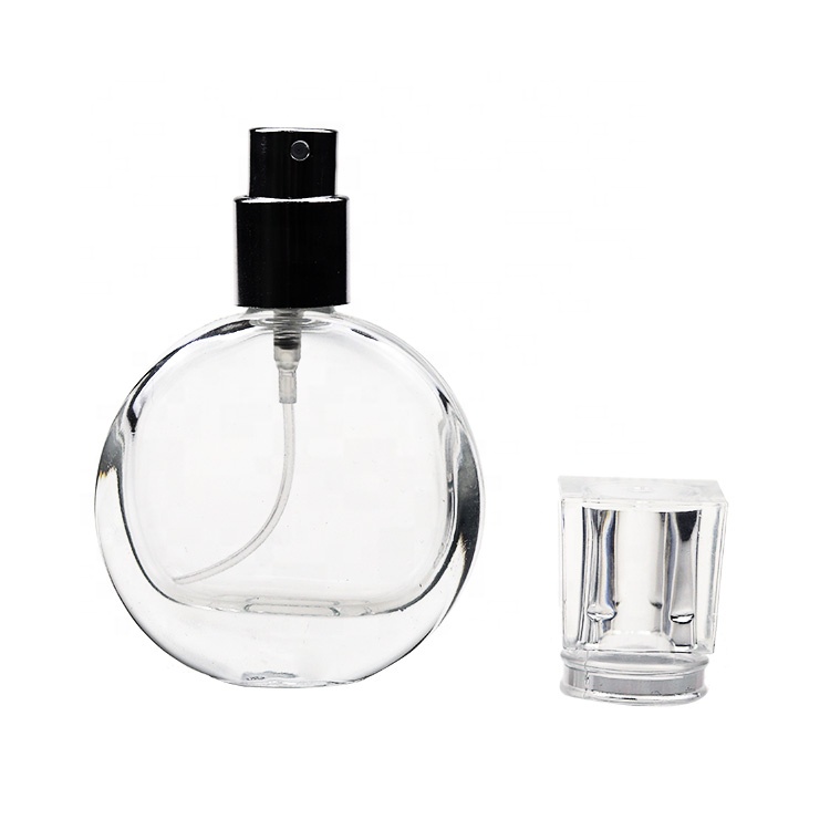 Luxury Round Clear Pocket Perfume Spray Bottle 25 ml With Silver Cap For Women