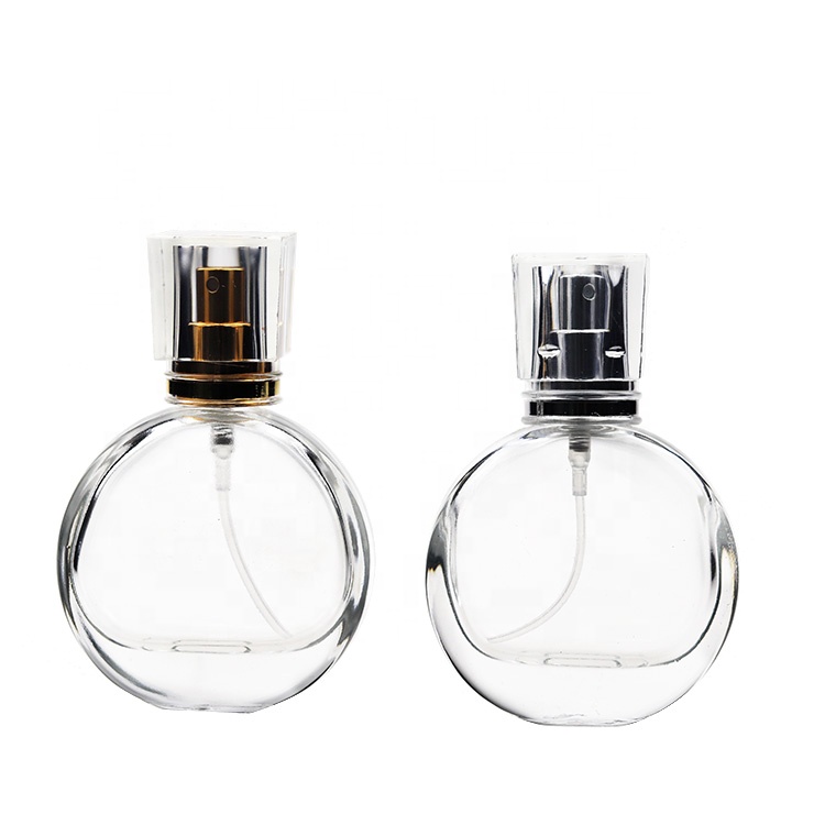 Luxury Round Clear Pocket Perfume Spray Bottle 25 ml With Silver Cap For Women