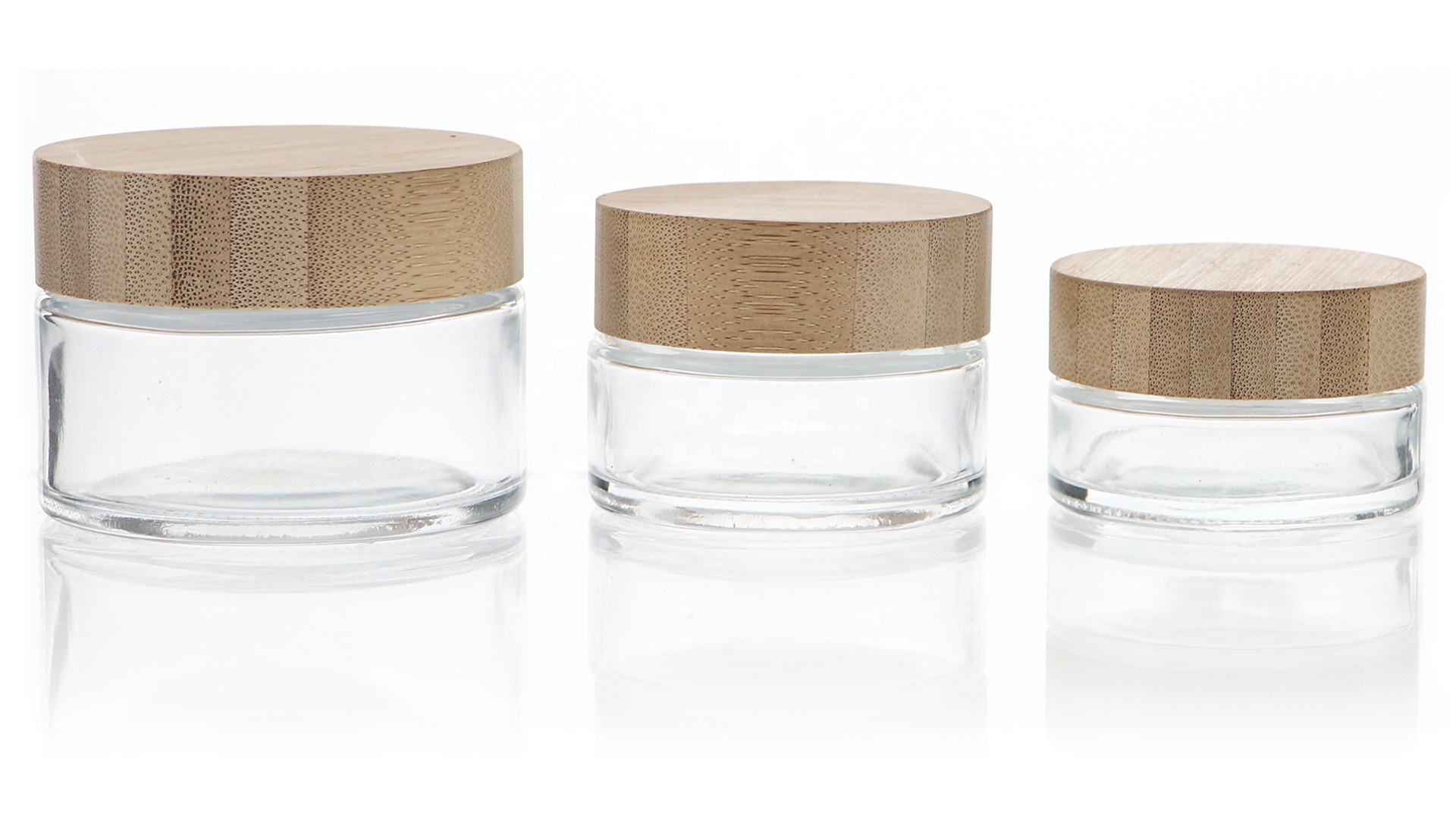 Luxury Round Double Wall Glass Bamboo Cosmetic Jar Containers Packaging 50g
