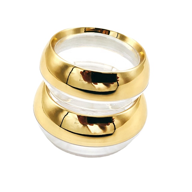 Luxury Rounded capsule jar transparent cosmetic jar packaging decorated with gold trim
