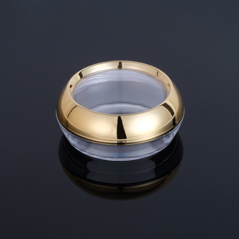 Luxury Rounded capsule jar transparent cosmetic jar packaging decorated with gold trim