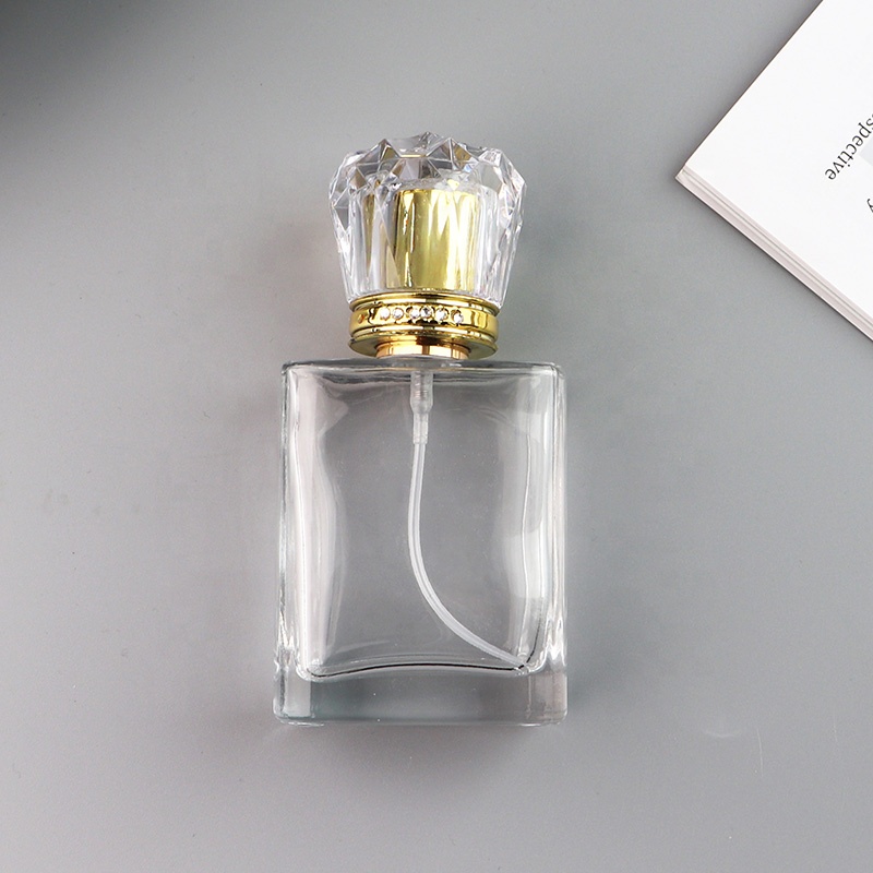 Luxury Screw Spray Refillable Diamond Cap Square 50ml Perfume Glass Bottle