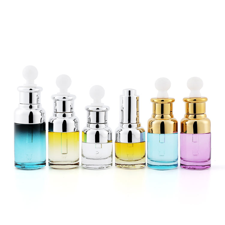 Luxury Serum Bottle Push Button Cosmetics 30ml 50ml 100ml Clear empty Face Serum Glass Bottle/Container
