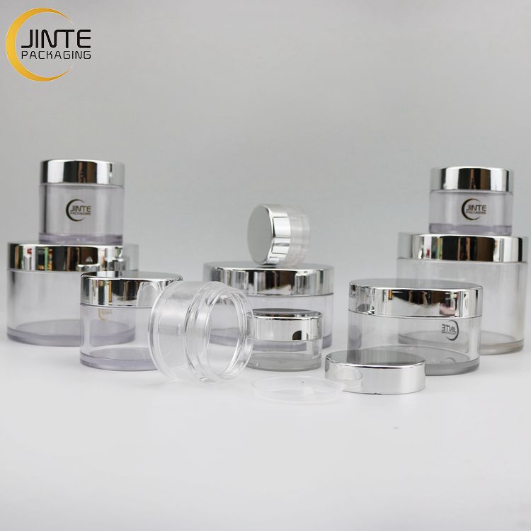 Luxury Silver Color Cosmetic Packaging Containers 1OZ 2OZ 3OZ 5OZ 6OZ 8OZ  Cream Jars With Metal Color Lid