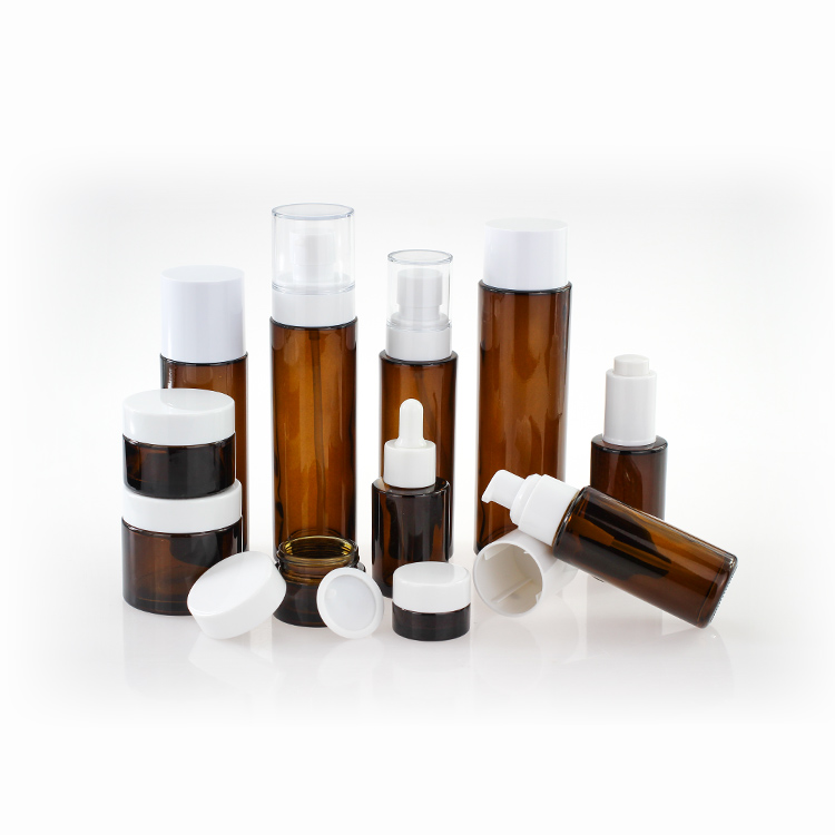 Luxury Skin Care Packaging 20 ml 30ml 40ml 50ml 60ml Empty Amber Dropper Glass Serum Bottles Set