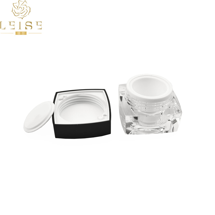 Luxury Square Acrylic Empty Jar Cosmetic cream emulsion 5 10 15 30 50g Clear body with golden silver Black lid double wall jar