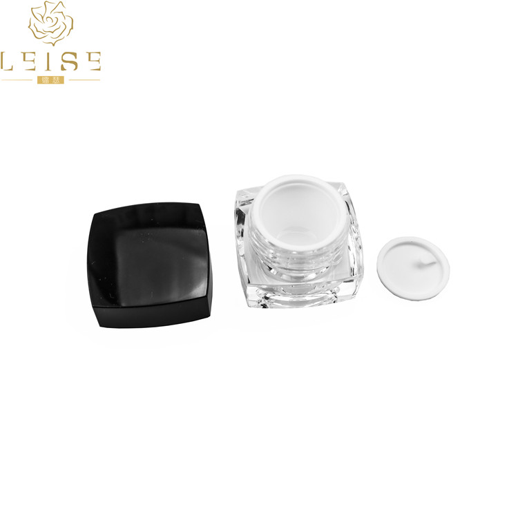 Luxury Square Acrylic Empty Jar Cosmetic cream emulsion 5 10 15 30 50g Clear body with golden silver Black lid double wall jar