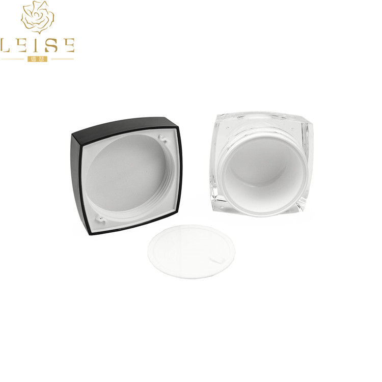 Luxury Square Acrylic Empty Jar Cosmetic cream emulsion 5 10 15 30 50g Clear body with golden silver Black lid double wall jar