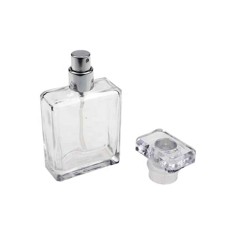 Luxury Square Black Clear Glass Perfume Spray Bottle 50 ml 100ml Low Moq