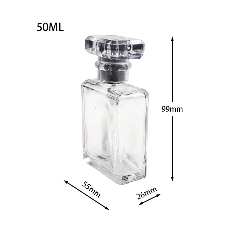 Luxury Square Black Clear Glass Perfume Spray Bottle 50 ml 100ml Low Moq