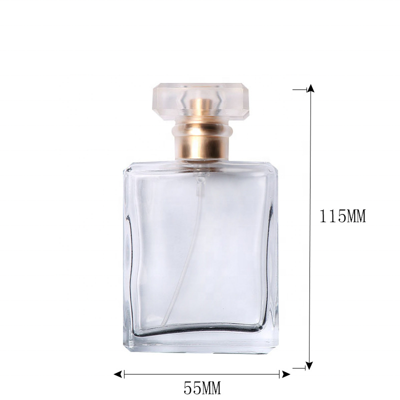 Luxury Square Black Clear Glass Perfume Spray Bottle 50 ml 100ml Low Moq