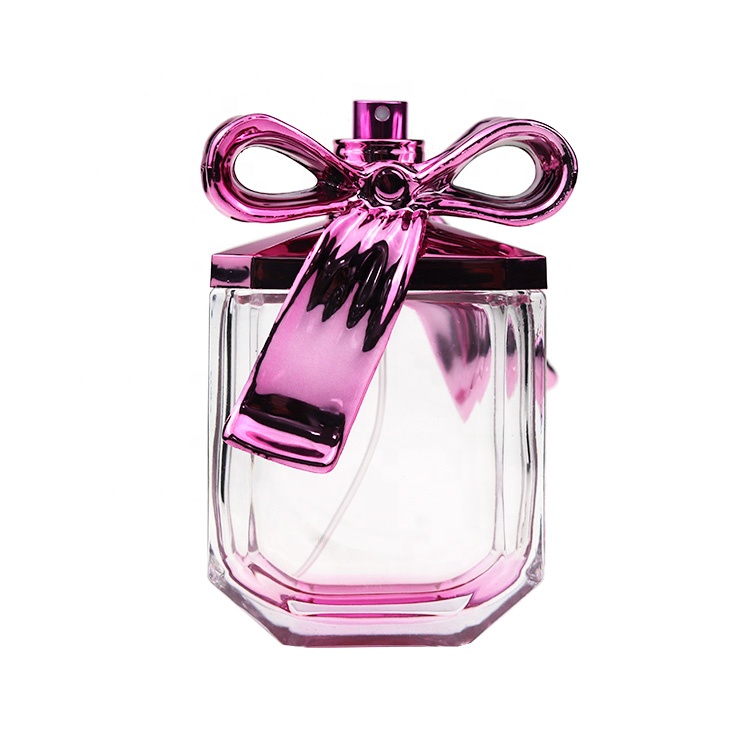 Luxury Square Purple Fancy Flower Cap 50ml Spray Glass Bottles For Perfume