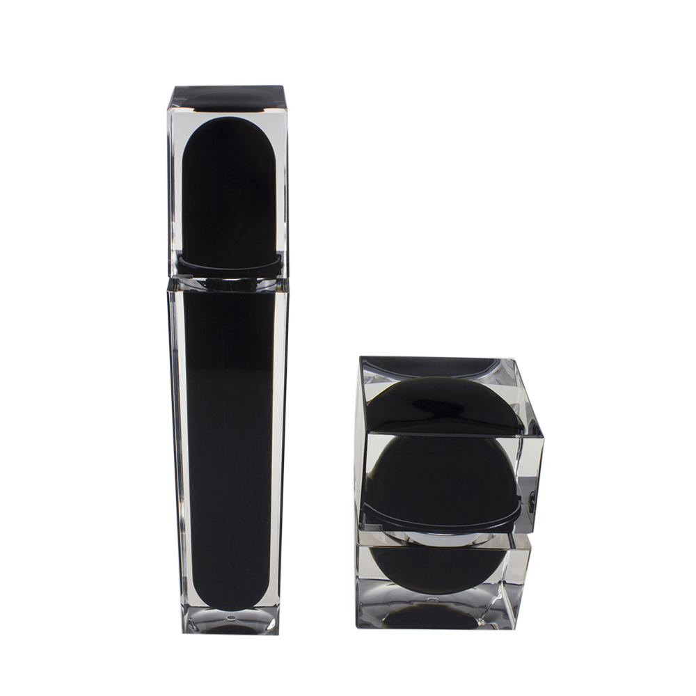 Luxury Square Shape Acrylic Cosmetic Packaging 30g 50g Cream Jar and 30ml 50ml 80ml 120ml Serum Bottle with Dispenser