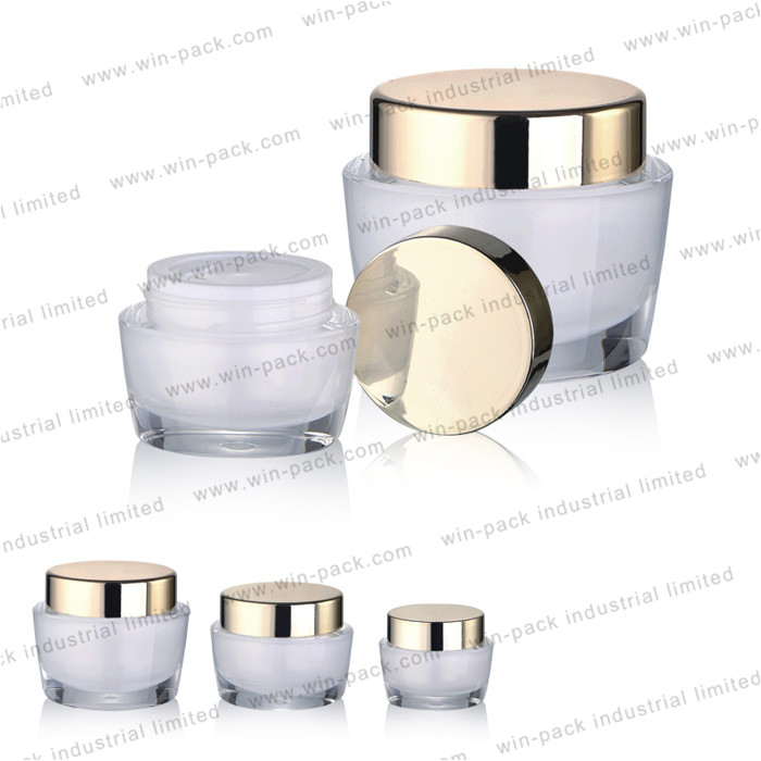 Luxury airless cream jars 15g 30g 50g gold and white acrylic cream jar for skincare packaging