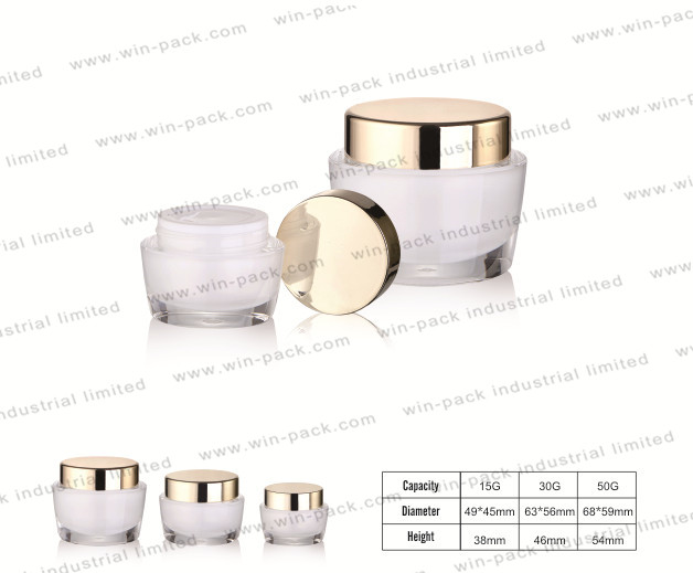 Luxury airless cream jars 15g 30g 50g gold and white acrylic cream jar for skincare packaging