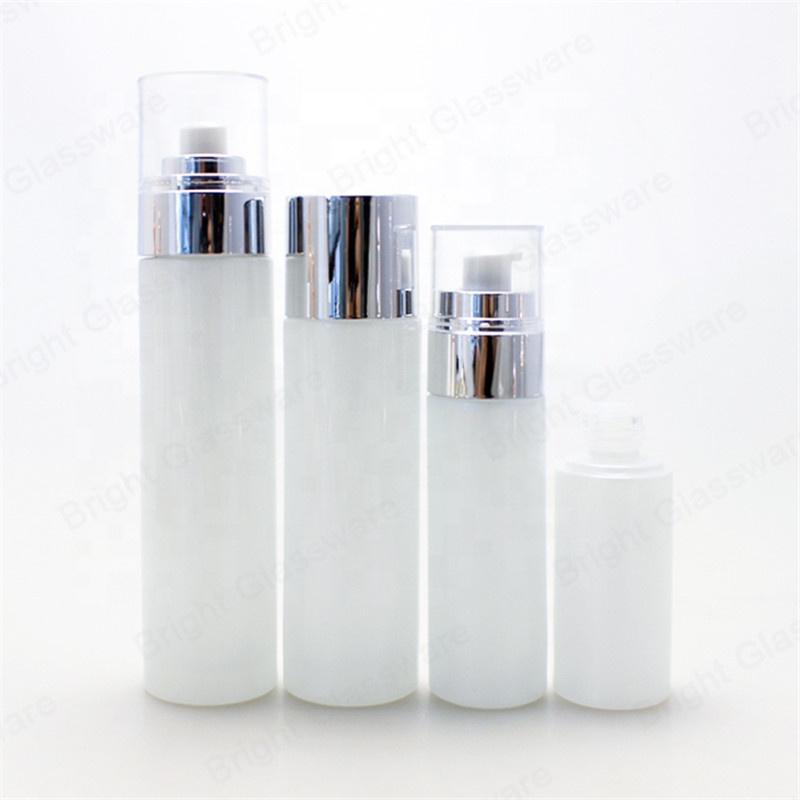 Luxury airless frosted round 50ml 100ml 200ml cosmetic facial cream glass bottles container cream lotion bottles