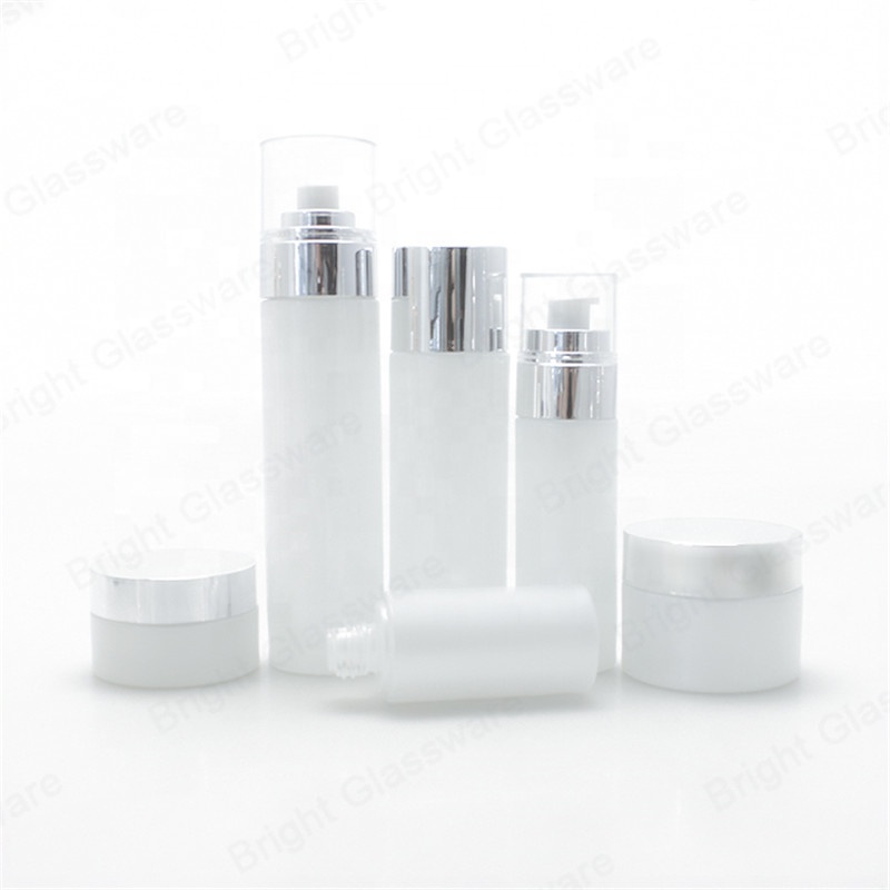 Luxury airless frosted round 50ml 100ml 200ml cosmetic facial cream glass bottles container cream lotion bottles