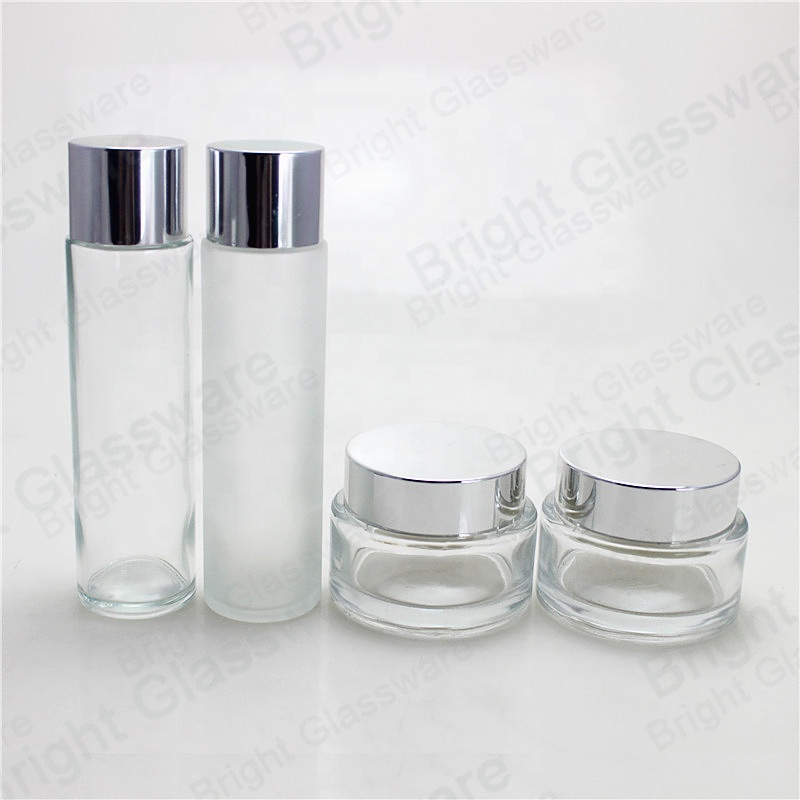 Luxury airless frosted round 50ml 100ml 200ml cosmetic facial cream glass bottles container cream lotion bottles
