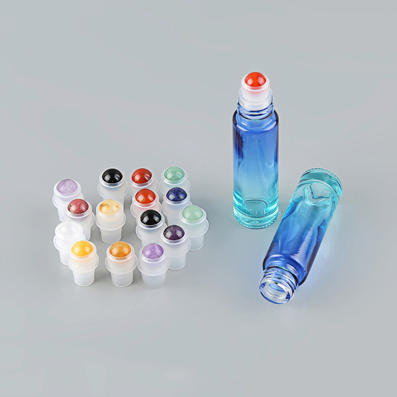 Luxury amber black blue green clear 10 ml perfume essential oil glass 10ml roll on bottles with gemstone roller