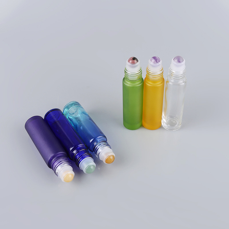 Luxury amber black blue green clear 10 ml perfume essential oil glass 10ml roll on bottles with gemstone roller
