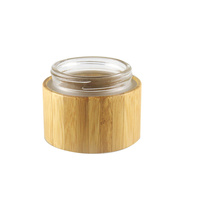 Luxury bamboo lid 15ml 30ml 50ml cream cosmetic jar amber black frosted glass cosmetic jar