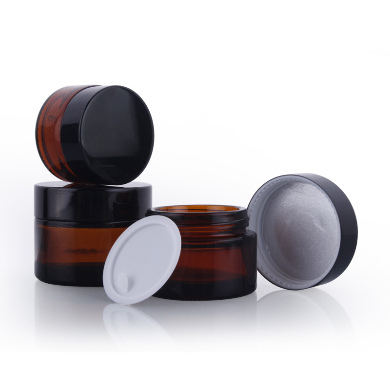 Luxury bamboo lid 15ml 30ml 50ml cream cosmetic jar amber black frosted glass cosmetic jar