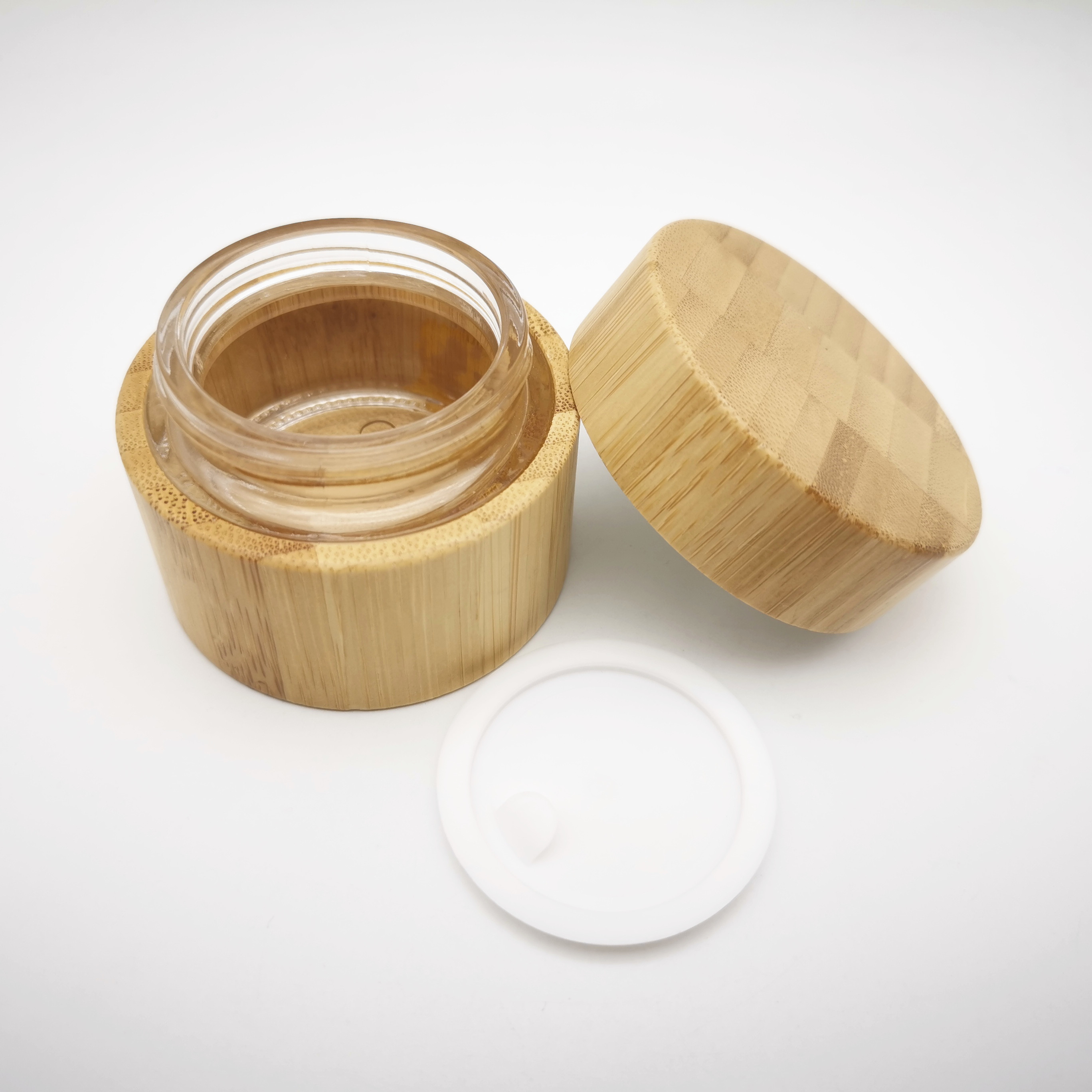 Luxury bamboo lid 30ml 50ml cream cosmetic jar amber black frosted glass cosmetic jar