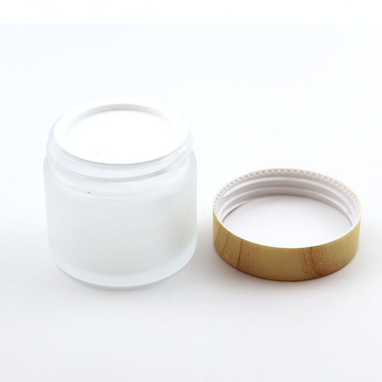 Luxury bamboo lid Glass Lotion Bottles customized Glass Cream Jars Cosmetic packaging Container Set