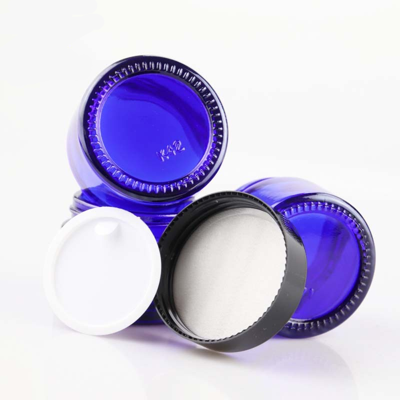 Luxury beauty skincare 100g 100ml blue white green amber face glass jars for creams and lotions with aluminium lid