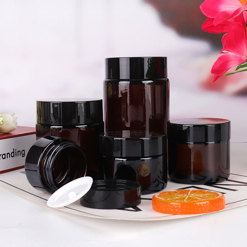 Luxury beauty skincare 100g 100ml blue white green amber face glass jars for creams and lotions with aluminium lid