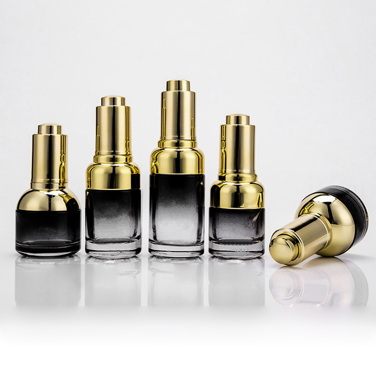 Luxury black gradient customize 30ml 1OZ glass dropper bottle with black pipette for cosmetic oil