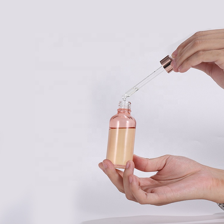 Luxury classic 1oz 30ml ml translucent rose gold glass dropper bottle with dropper lid