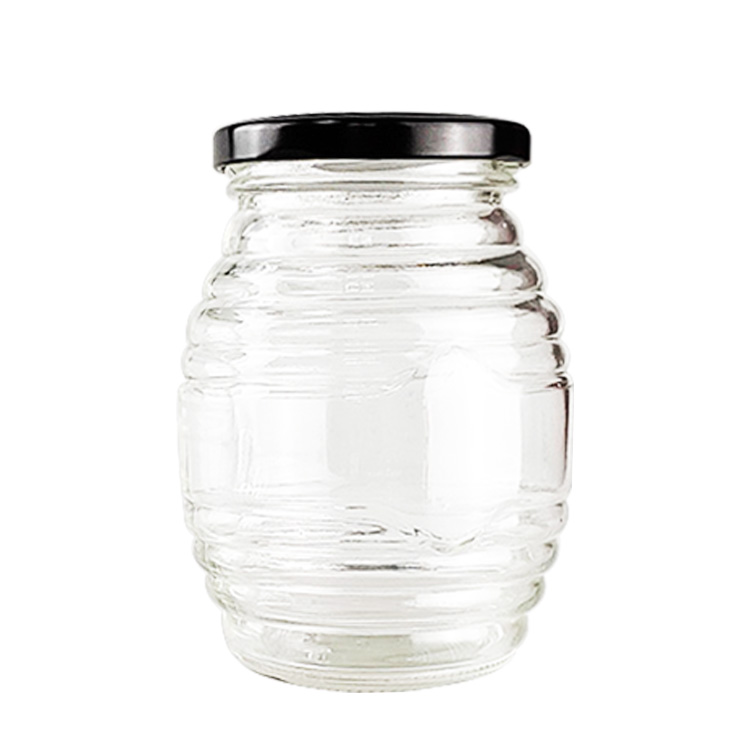 Luxury clear 250ml 500ml 750ml honey jar with metal lid hexagon glass honey jar