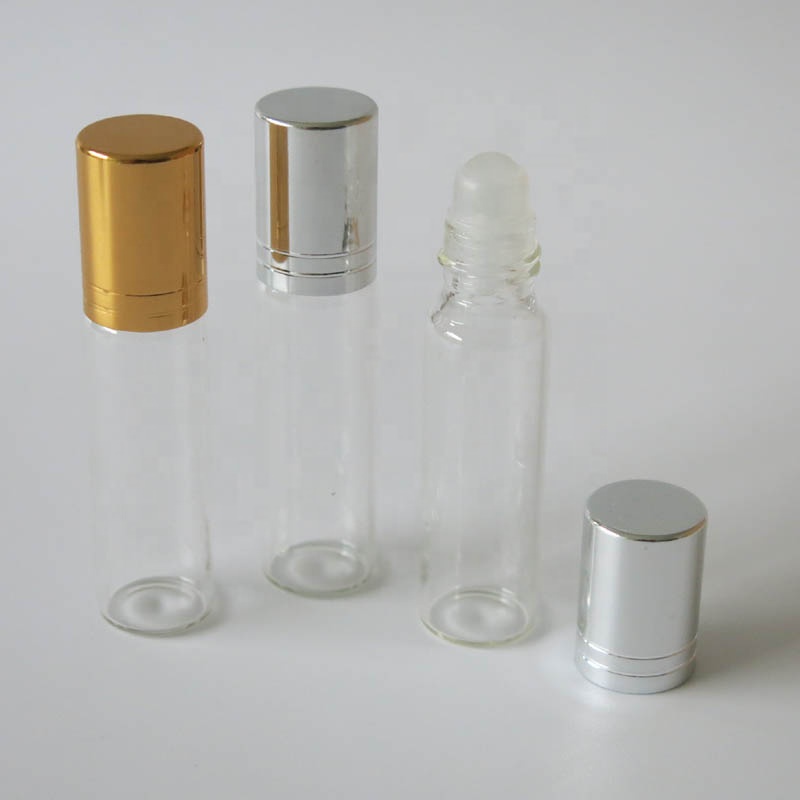 Luxury clear 7ml roll on glass bottle for perfume enssential oil with gold and sliver aluminum cap