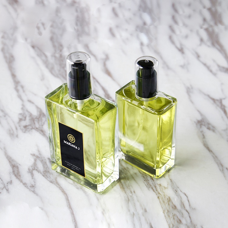 Luxury clear frosted 100ml rectangle glass perfume bottles for sale with label sticker