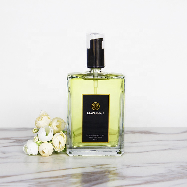 Luxury clear frosted 100ml rectangle glass perfume bottles for sale with label sticker