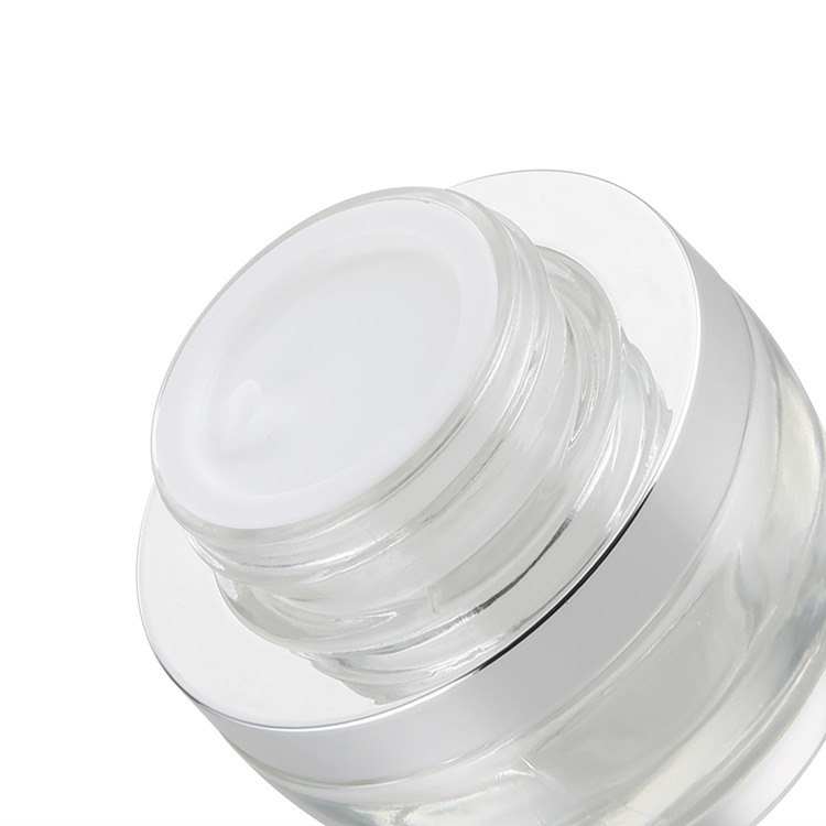 Luxury clear glass jars silver lid 15g 30g 50g cosmetic cream empty glass jars
