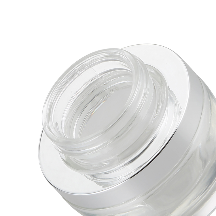 Luxury clear glass jars silver lid 15g 30g 50g cosmetic cream empty glass jars