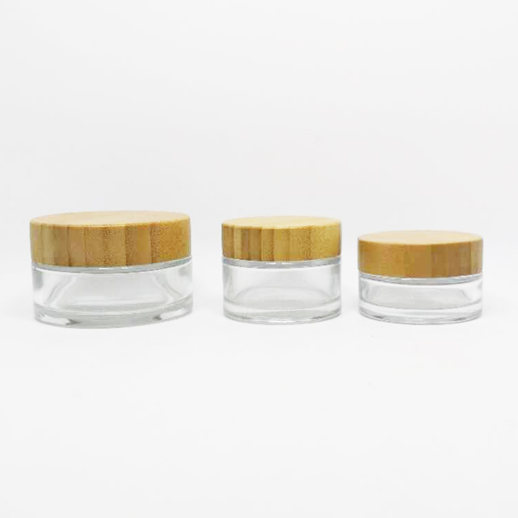 Luxury contenedor envases cosmeticos clear glass jar cosmetics wooden cap