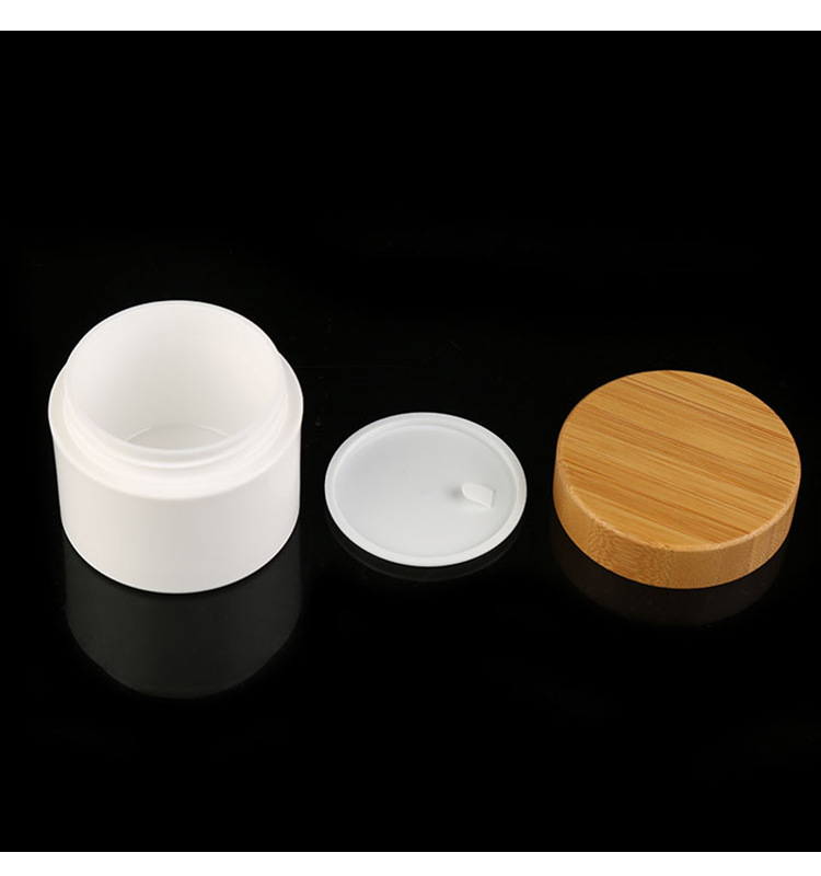 Luxury cosmetic 20g 30g 50g 100g 150g PP plastic skin care cream jar with bamboo wood cap
