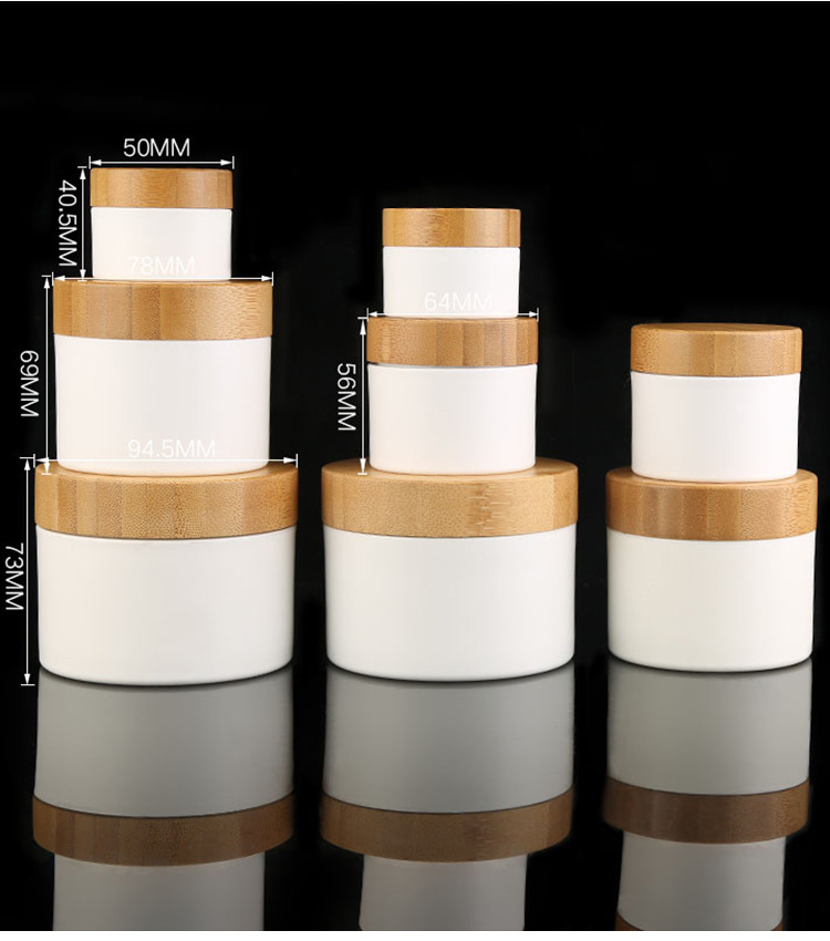 Luxury cosmetic 20g 30g 50g 100g 150g PP plastic skin care cream jar with bamboo wood cap