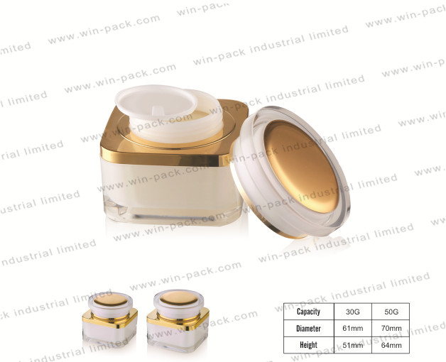 Luxury cosmetic 30g 50g white and gold acrylic skin care cream jar for high quality