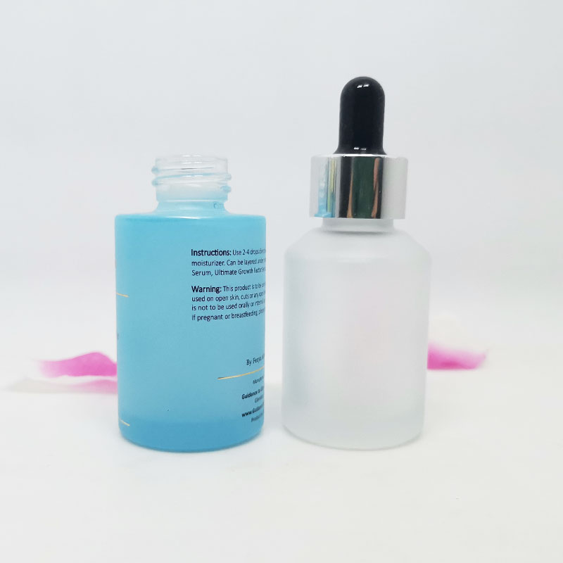 Luxury cosmetic 30ml clear frosted flat glass dropper bottle with cap