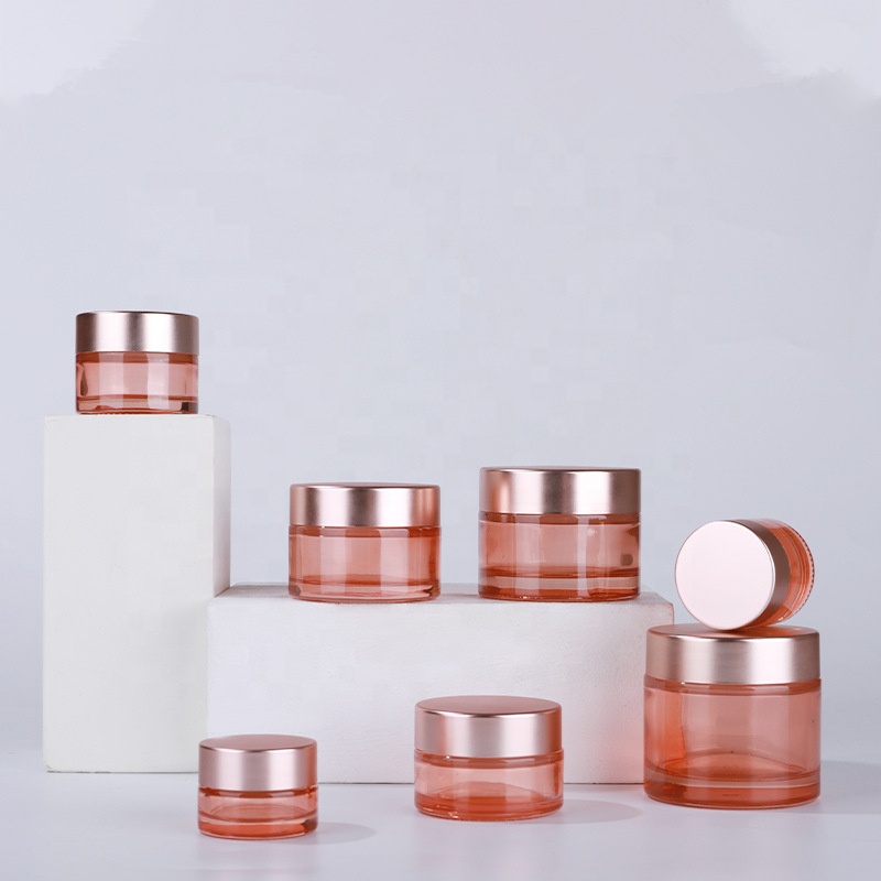 Luxury cosmetic 5g 10g 20g 30g 50g 100g light rose gold round glass cosmetic jar for cream