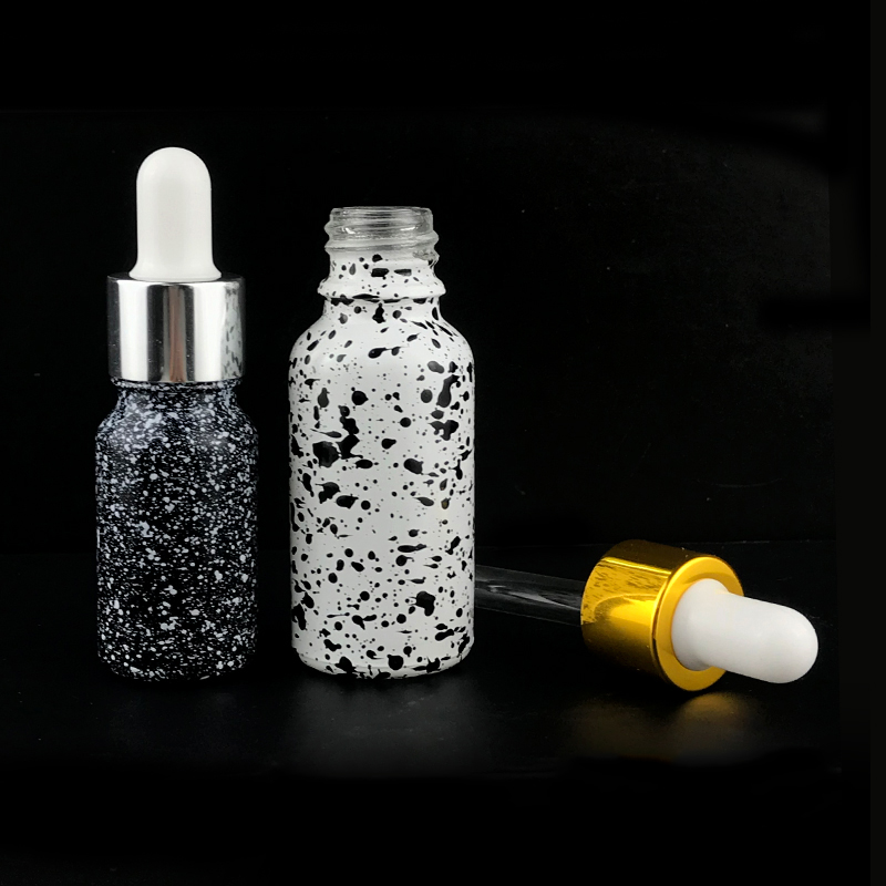 Luxury cosmetic bottle packaging with silver cap glass dropper serum bottle