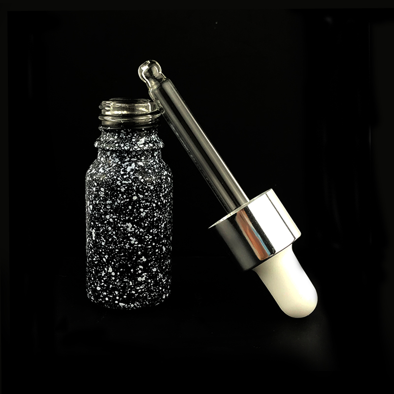 Luxury cosmetic bottle packaging with silver cap glass dropper serum bottle